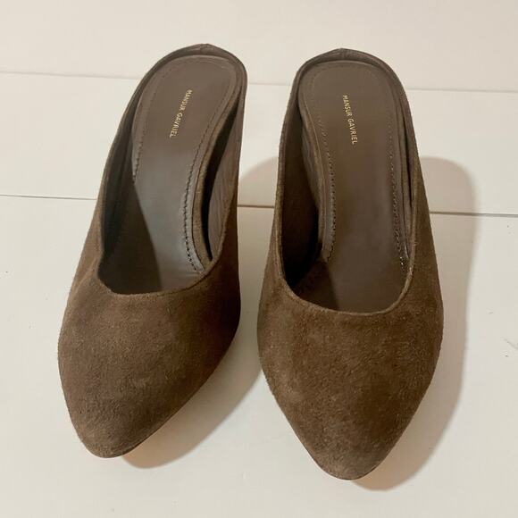 Mansur Gavriel Suede Slides Mules Heel Slipper Slip On Shoes Pumps Brown sz 37 - Picture 4 of 9